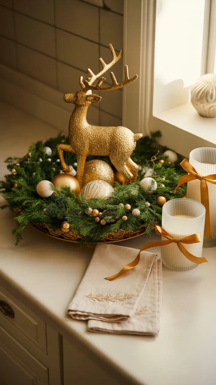 Gilded Reindeer and Evergreen Elegance