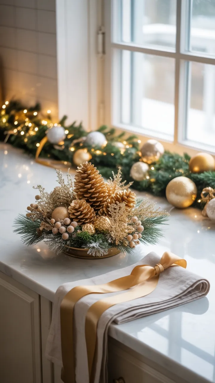Gilded Christmas Elegance on Pristine Marble