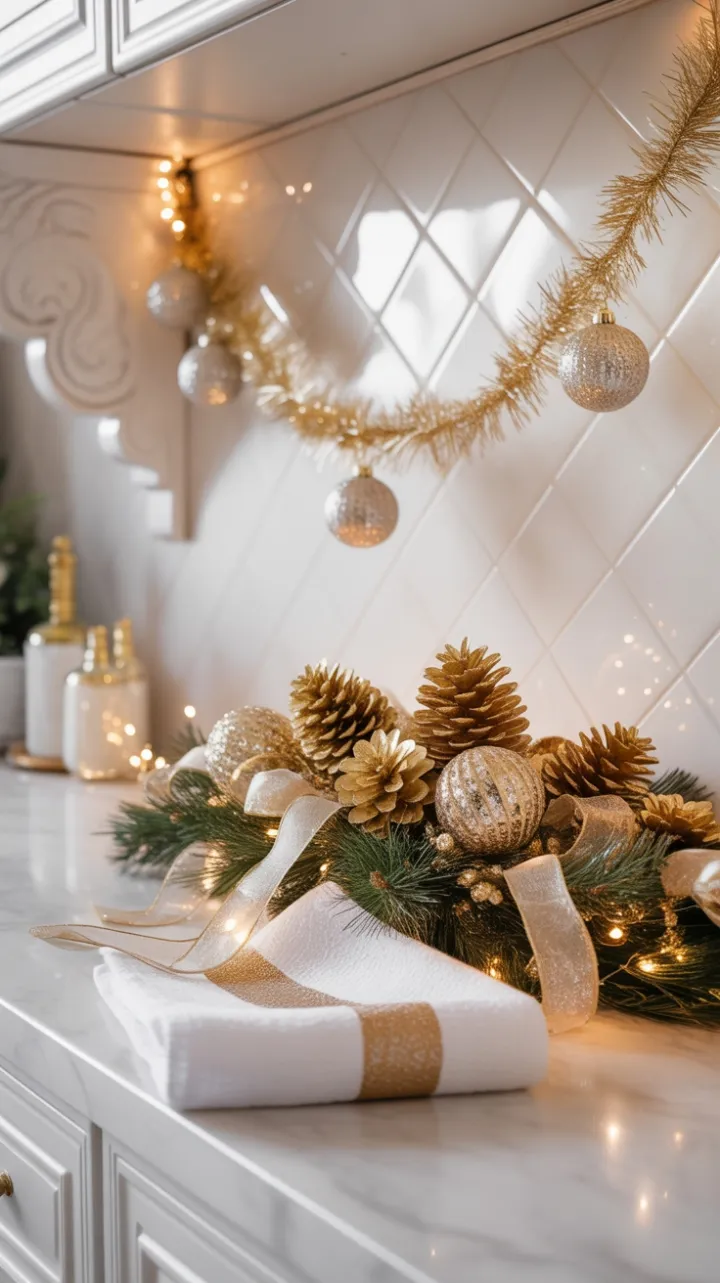 Golden Holiday Elegance on a Marble Countertop