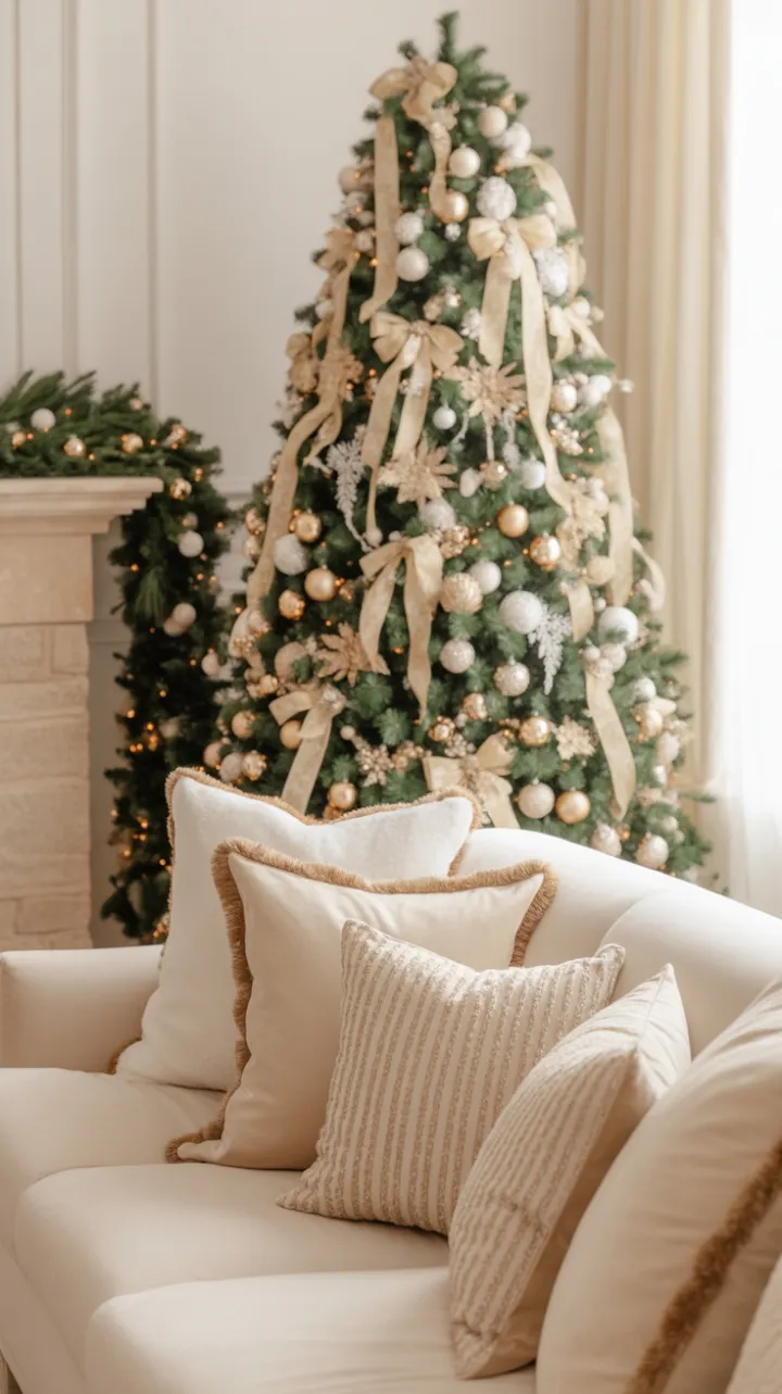 Gilded Holiday Living Room Bathed in Warm Light