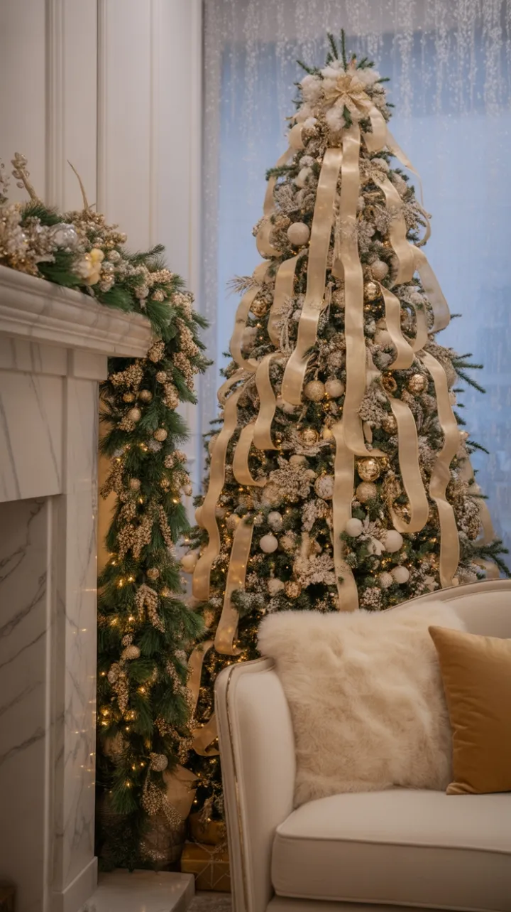 Gilded Winter Night in a Luxurious Christmas Living Room