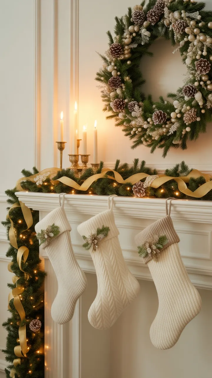 Gilded Holiday Glow with Pearls Ribbons and Candlelight