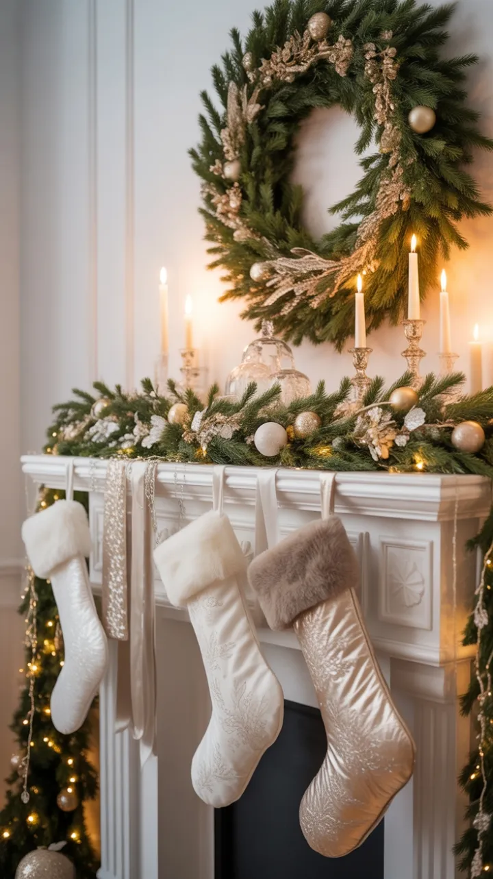 Champagne and Crystal Christmas Mantel in Golden Candlelight