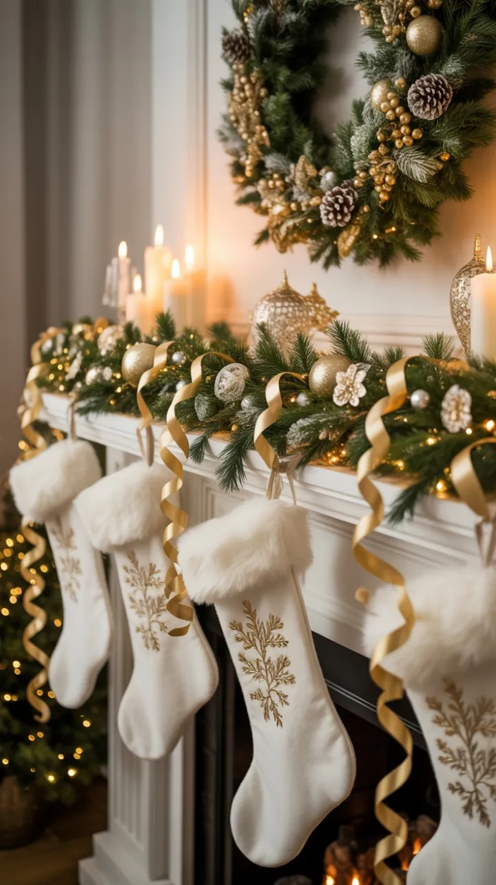 Opulent White and Gold Christmas Mantel