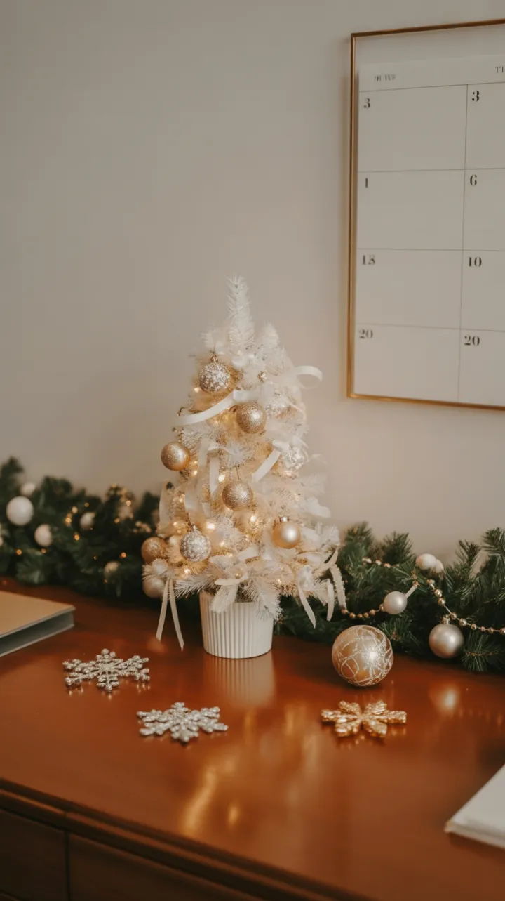Warm Glow on a Gold-Adorned Office Desk