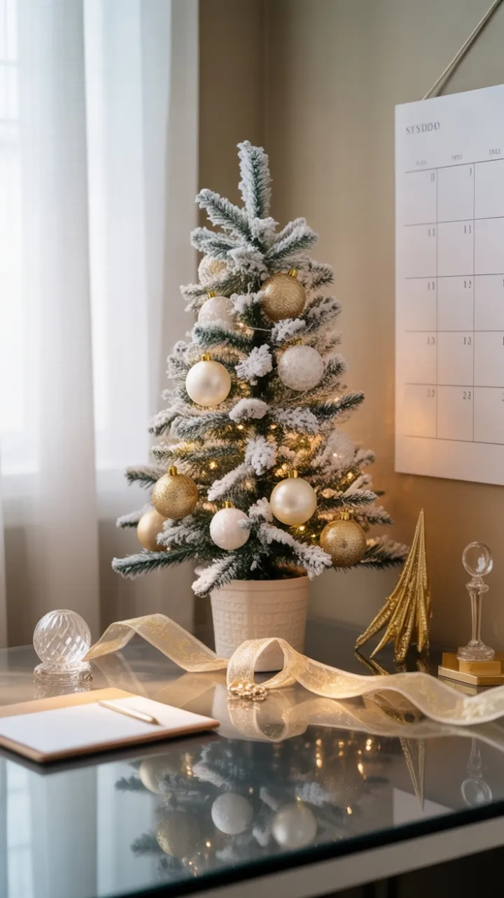 Snow-Kissed Holiday Desk in White and Gold