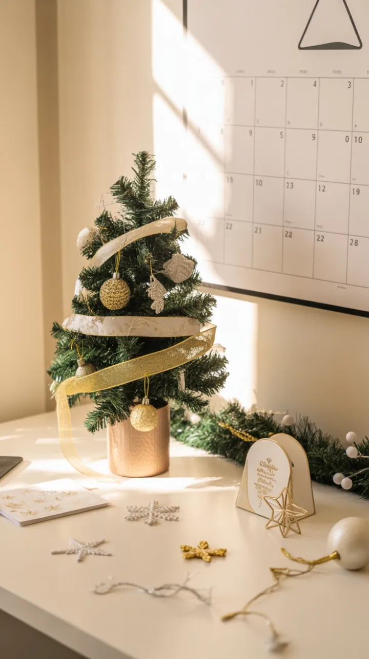 Gilded Holiday Desk Bathed in Warm Light