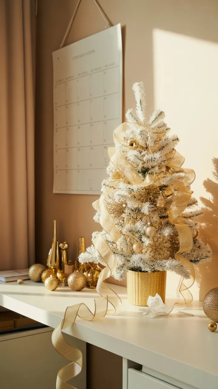 Gilded Holiday Desk with White Christmas Tree