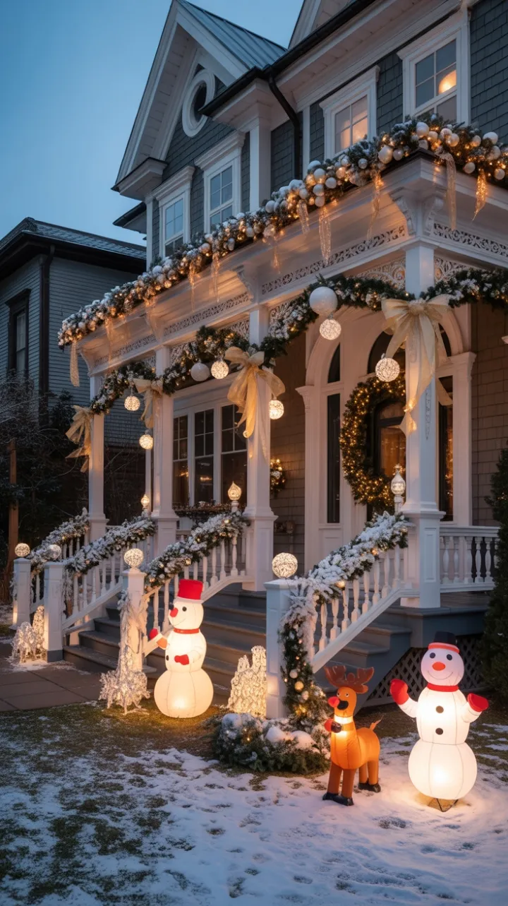 Victorian Manor Draped in White-and-Gold Christmas Magic