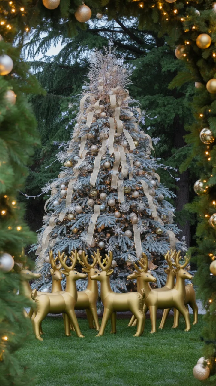 Snow-Kissed Pine and Golden Reindeer Holiday Glow