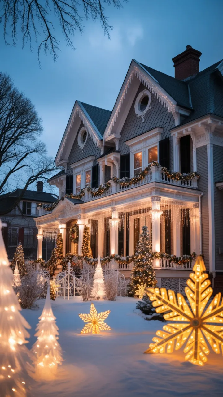 Victorian Home Bathed in Golden Christmas Light