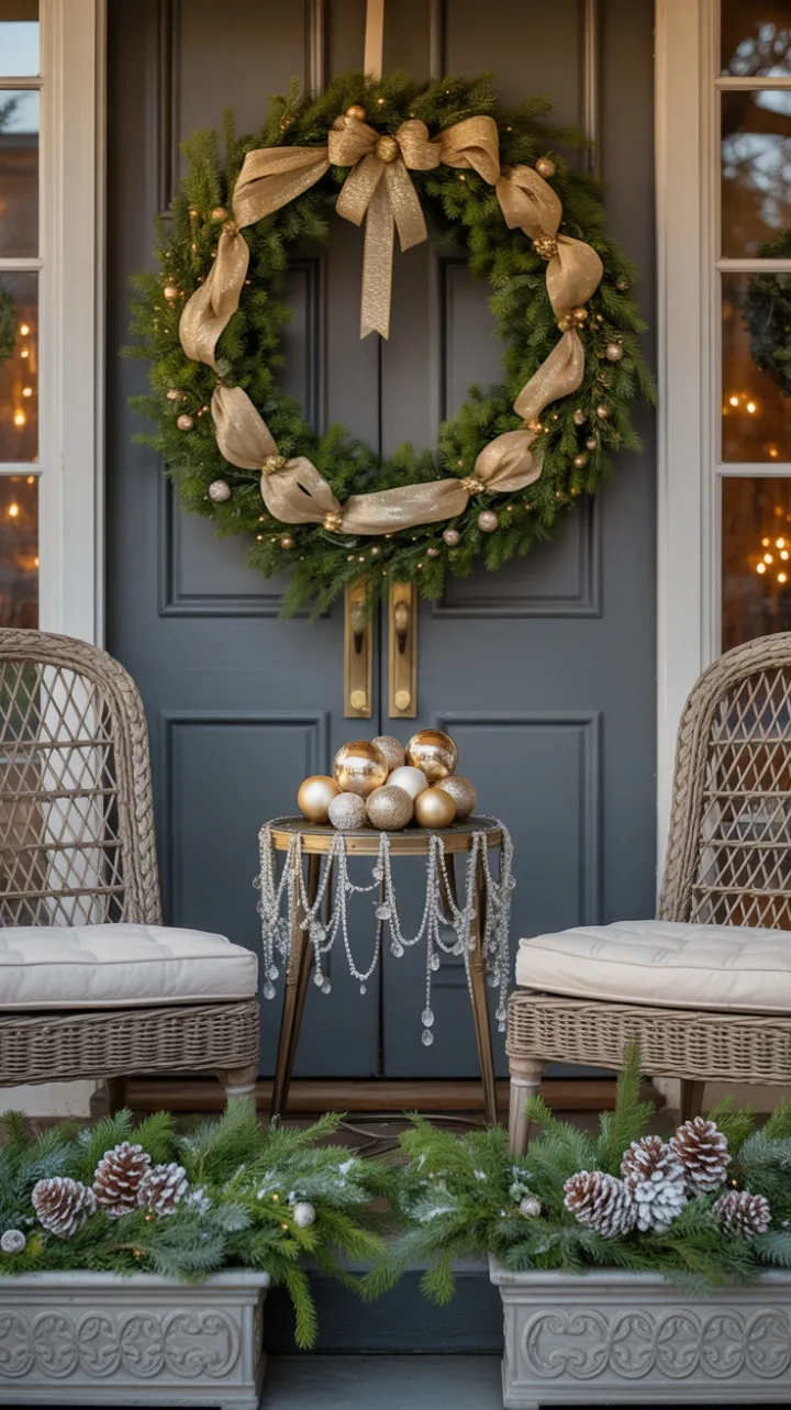 Gilded Holiday Welcome in Soft Evening Light