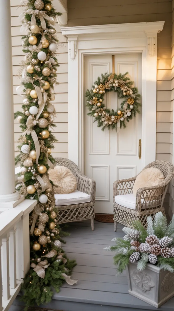 A Warm Welcome on a Gold-Trimmed Winter Porch