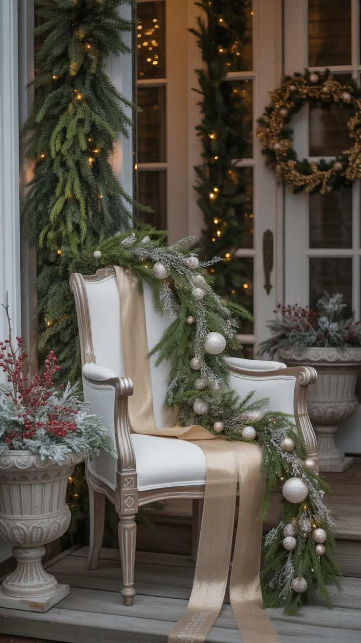 Gilded Winter Welcome on an Antique Christmas Porch
