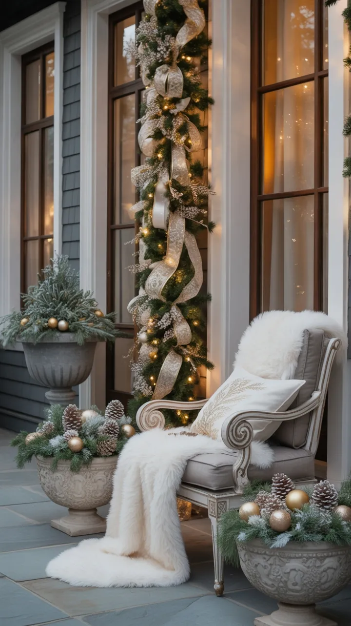Crystal-Kissed Gold-Trimmed Christmas Porch