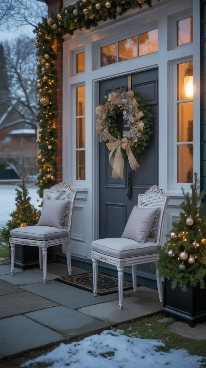 Twilight Welcome on a Golden Holiday Porch