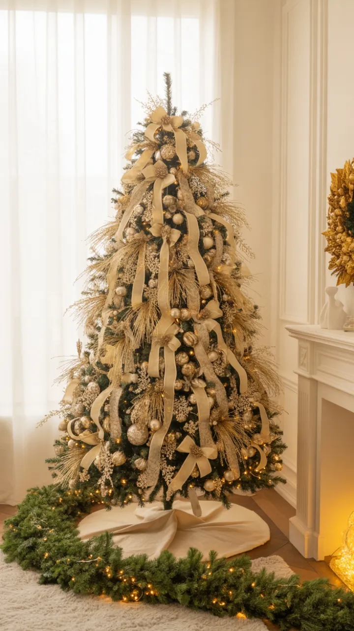 Gilded Christmas Elegance in a Warm, Light-Filled Living Room