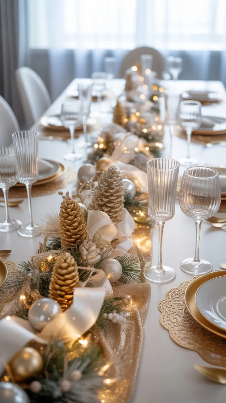 Gilded Holiday Splendor – White and Gold Christmas Tablescape