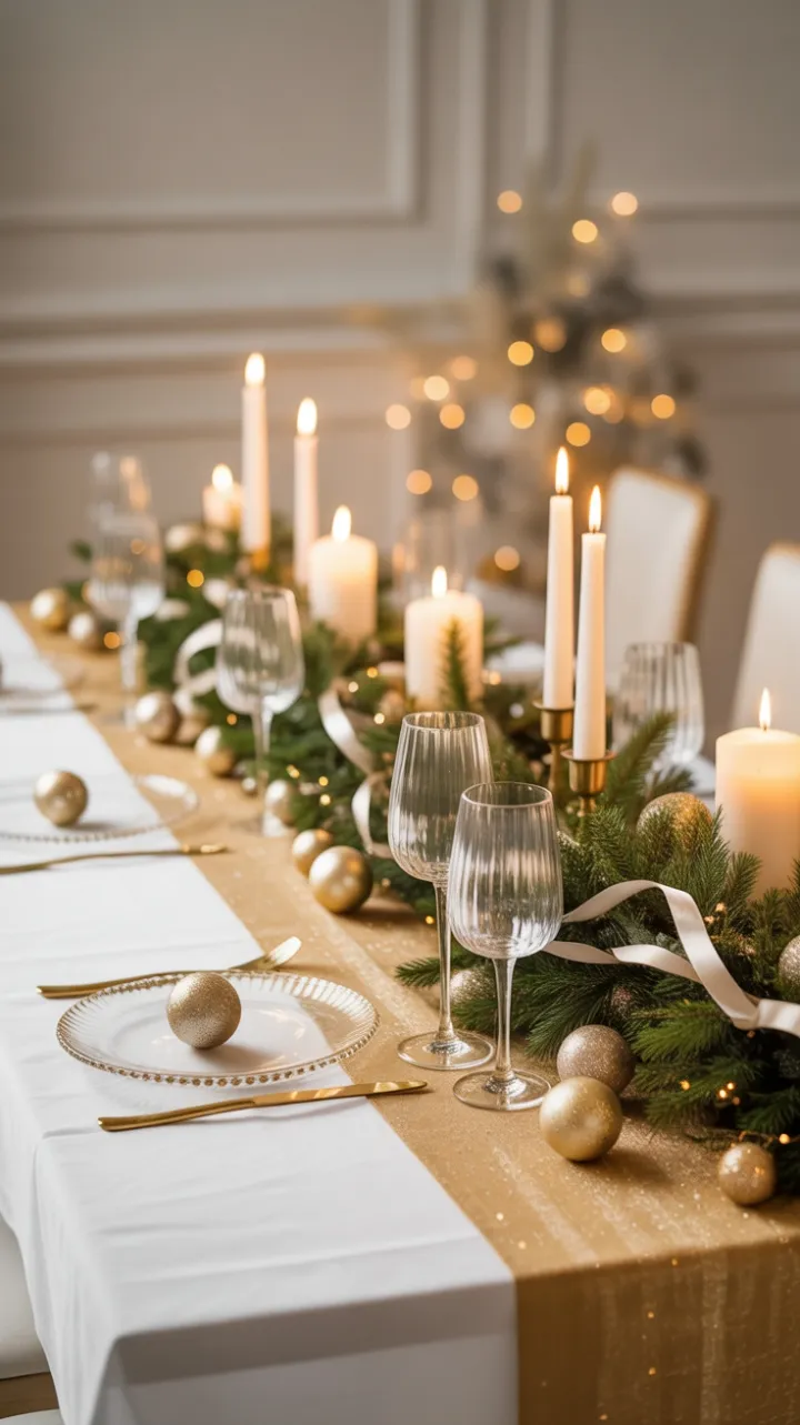 Gilded White Christmas Table of Cozy Elegance