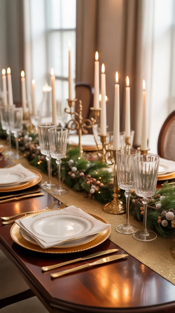 Gilded Christmas Table Bathed in Candlelight and Warmth