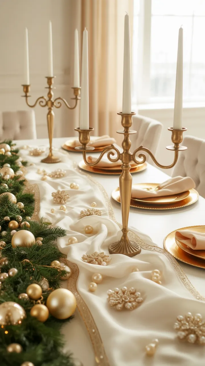 Ivory and Gold Christmas Table of Timeless Elegance