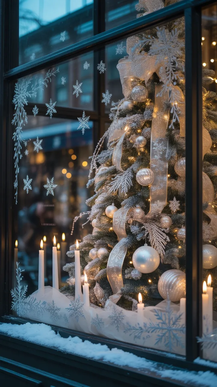 Gilded Candlelit Winter Wonderland in a Snow‑Kissed Window