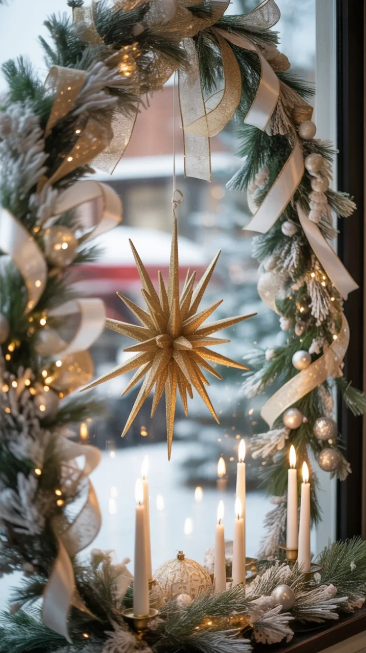 Gilded Starburst Over a Frosted Winter Window Glow