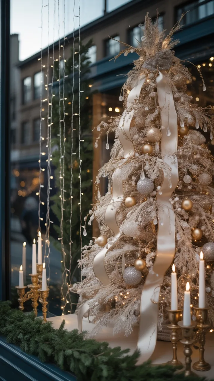 Gilded White Christmas in a City Window