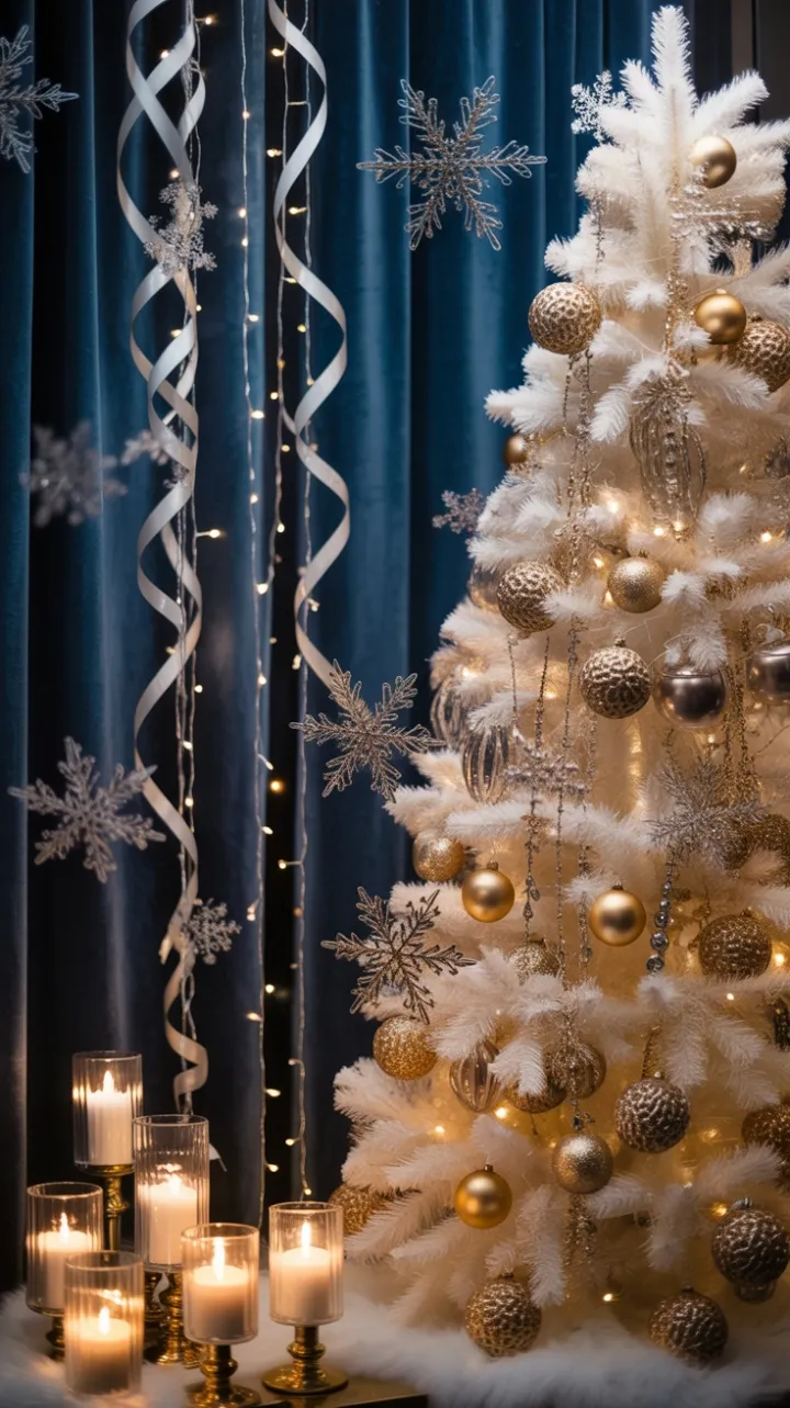 Velvet Navy Christmas Window with Gold and Crystal Tree