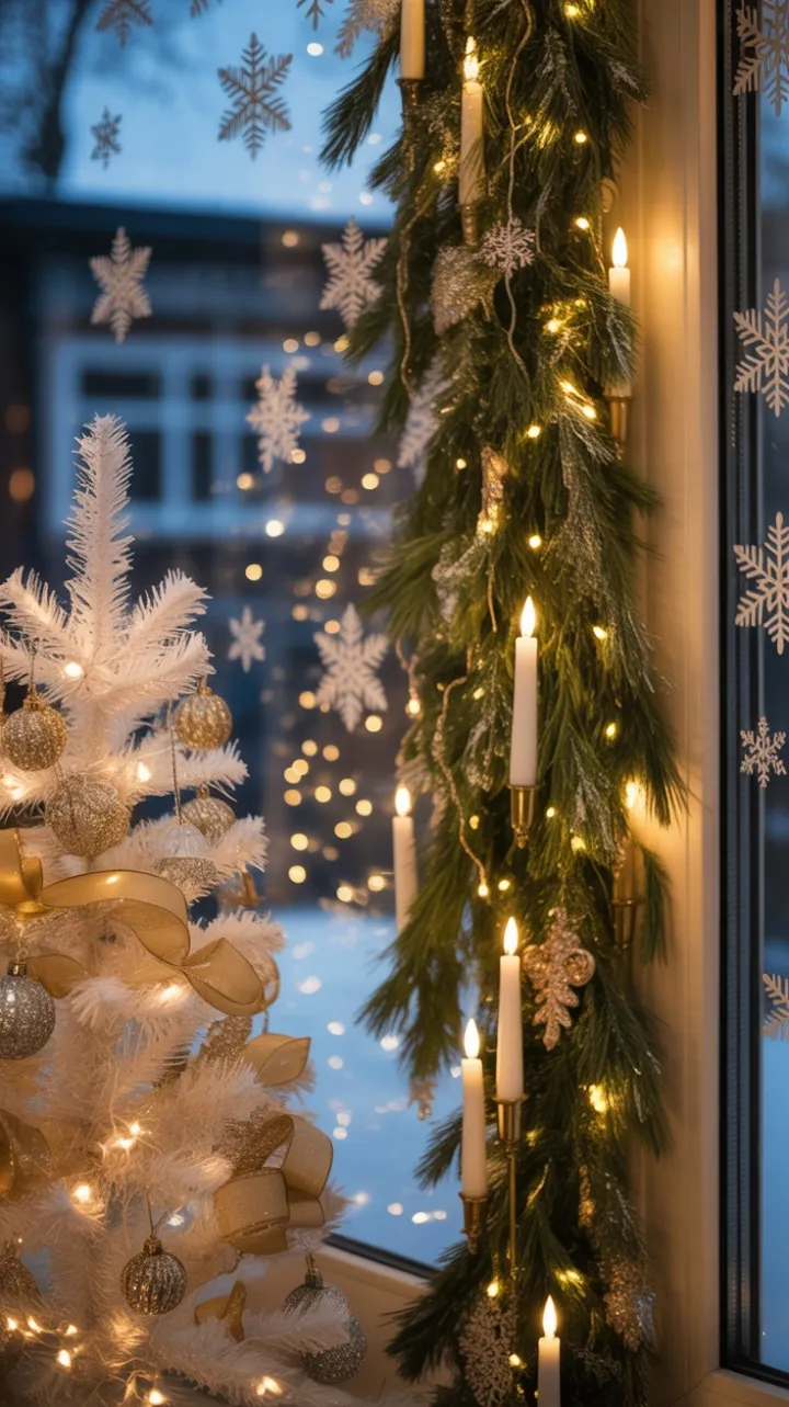 Twilight Elegance – Golden White Christmas Window