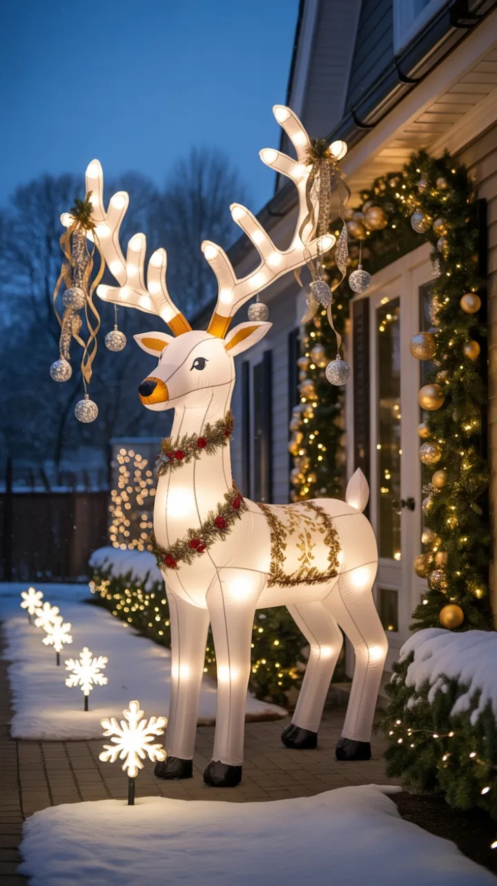 Crystal-Antlered Reindeer on a Golden Snowflake Path
