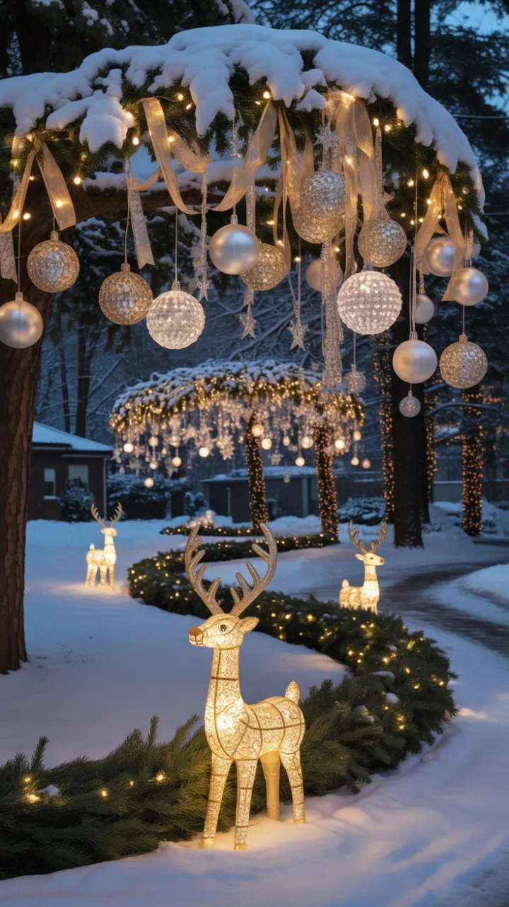 Gilded Winter Wonderland with Twinkling Lights and Golden Reindeer