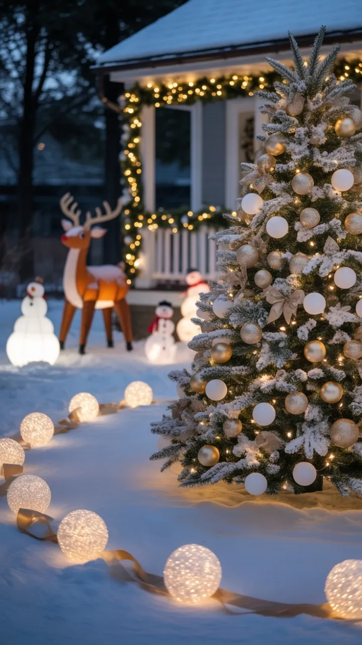 Snow-Kissed Evergreen Draped in Gold and Crystal Glow