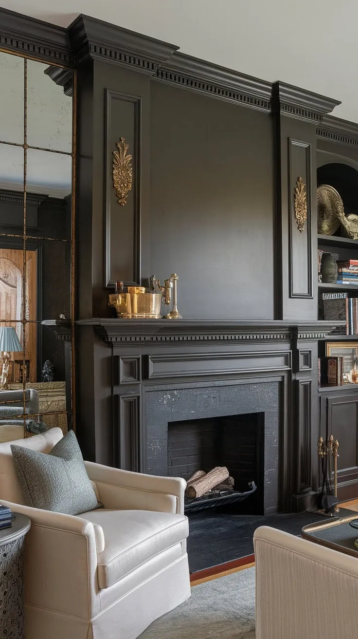 Cozy nights are made for this stunning modern living room. The shiplap fireplace, a showstopper with its built-in shelves and cleverly integrated TV, anchors the space.  The fireplace seating area invites relaxation, while the flush wall fireplace design and faux fireplace mantels add a touch of sophisticated simplicity to the fireplace wall. This tv and fireplace build-out is the perfect blend of form and function.  The fireplace liner is a subtle yet important detail in this carefully curated design.