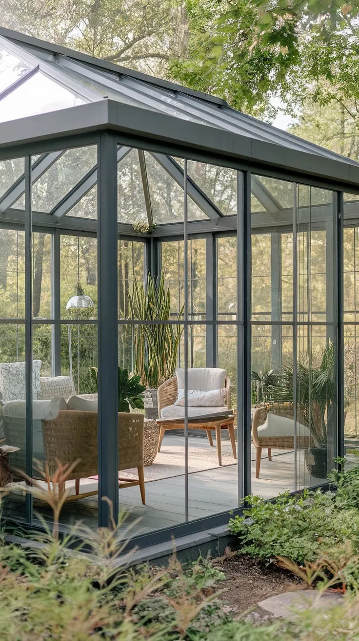 Imagine waking up to sunlight streaming through the plexiglass roof of your own personal glass roof porch. This enclosed patio room, a sunroom sanctuary, offers the ultimate covered patio experience.  Whether you call it a screened porch, veranda, or gazebo, this clear roof patio provides a tranquil escape, complete with comfortable seating and the calming presence of nature.  The covered deck extends your living space seamlessly into the surrounding greenery.