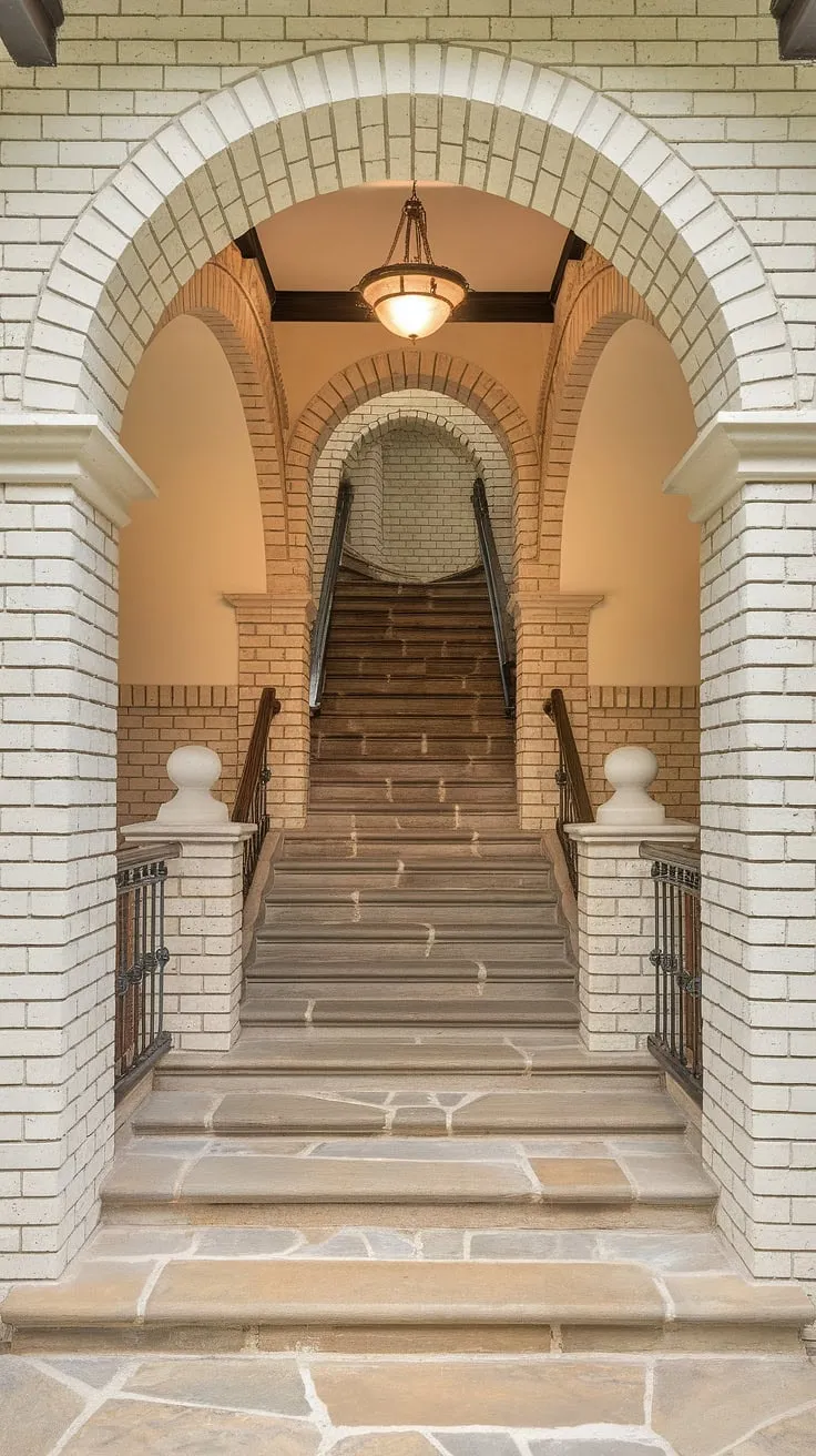 The inviting stairs in apartment, a stunning Spanish home staircase, beckon you into a world of Spanish villa charm. This entrance staircase is a masterpiece of architectural detail.