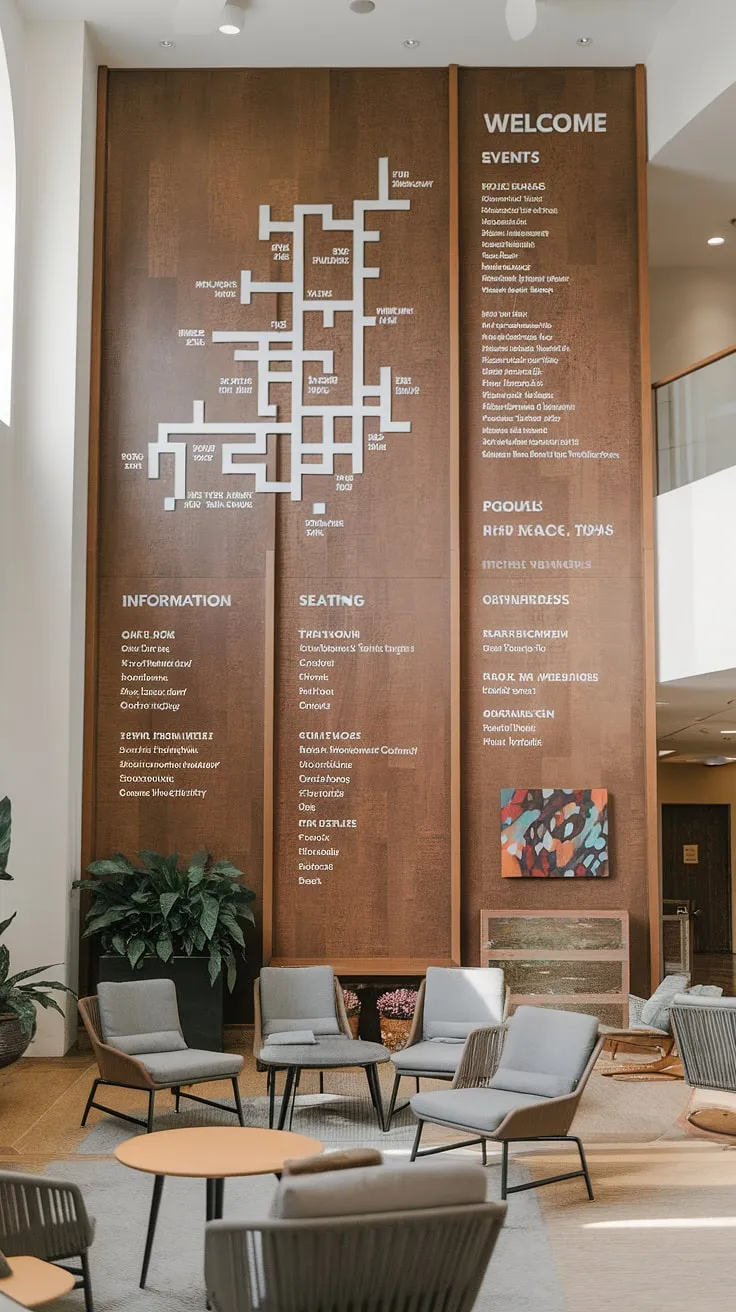 Step into our inviting Entry Comm Center, a modern church lobby design that seamlessly blends functionality and warmth. This church connection center offers a welcoming atmosphere, complete with a helpful church information wall and comfortable seating areas, making it the perfect hub for connection and community.