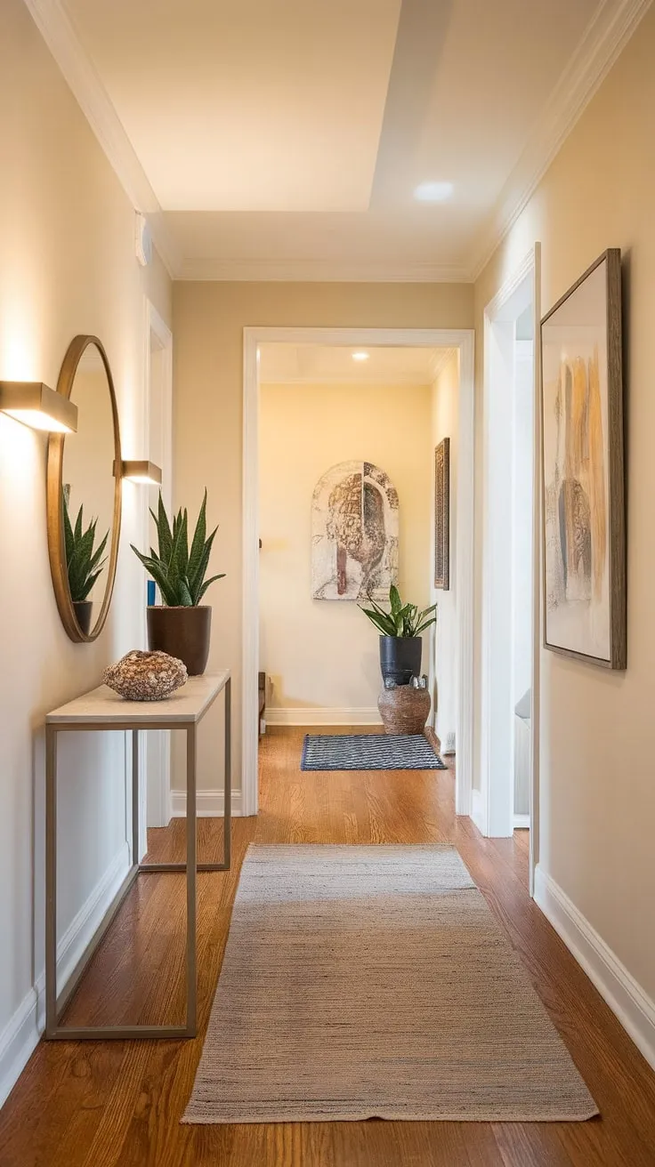 This minimalist entryway design offers a perfect blend of modern and cozy. The elegant entryway features a minimalist console table and artwork, while the minimalist hallway extends a warm invitation. Explore these entryway ideas for a sophisticated yet inviting entry room.