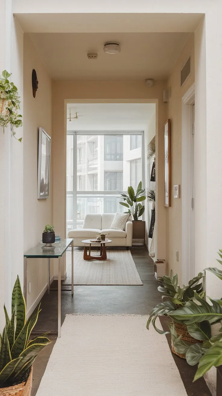 Maximize space and style in this entryway living room combo.  Clever use of small entryway furniture and narrow entryway ideas for small apartments transforms this small entrance into a welcoming haven.  The mudroom design, incorporating small entrance decor ideas, seamlessly blends with the living room, showcasing brilliant condo entrance ideas and ideas for small hallways.  This apartment mudroom entry way proves that even small entrance halls can be both functional and chic.