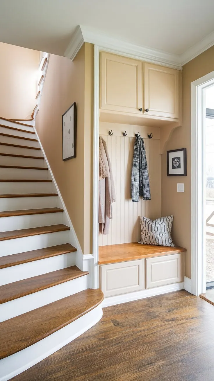 This floral staircase, a masterpiece of home decor wallpaper, transforms the hallway into a vibrant garden. The colorful wallpaper, adorning both stair risers and walls, creates a stunning entryway wallpaper, showcasing the perfect use of wallpaper for stairs and wallpaper for entry stairs.  The staircase wallpaper is a delightful blend of vintage charm and modern flair.