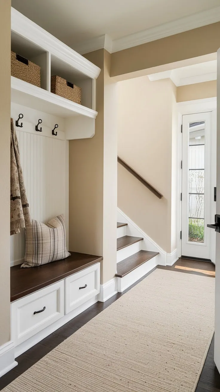 This floral staircase, a masterpiece of home decor wallpaper, transforms the entryway into a vibrant and welcoming space. The colorful wallpaper, adorning both walls and stair risers, showcases a stunning design perfect for wallpaper for stairs or entryway wallpaper.  The hallway wallpaper creates an enchanting atmosphere, making this staircase wallpaper a true showstopper.