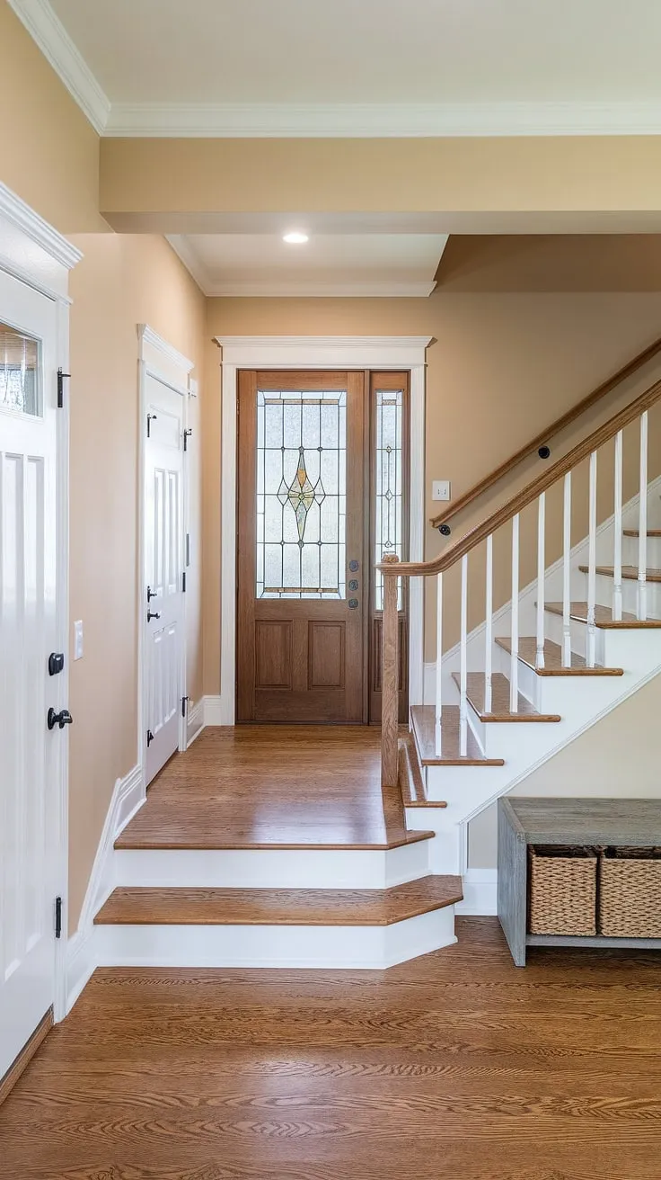 This floral staircase, a masterpiece of home decor wallpaper, transforms the entryway into a vibrant and welcoming space. The colorful wallpaper on the stair risers and hallway walls, a stunning example of staircase wallpaper, creates a truly unique and enchanting atmosphere.  Wallpaper for stairs doesn't get more captivating than this!