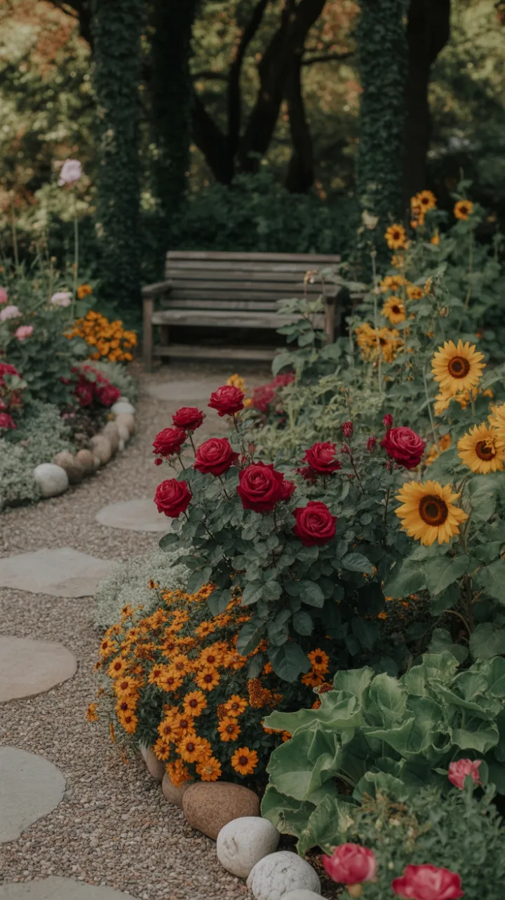 Winding Garden Path Through a Tapestry of Autumn Blooms