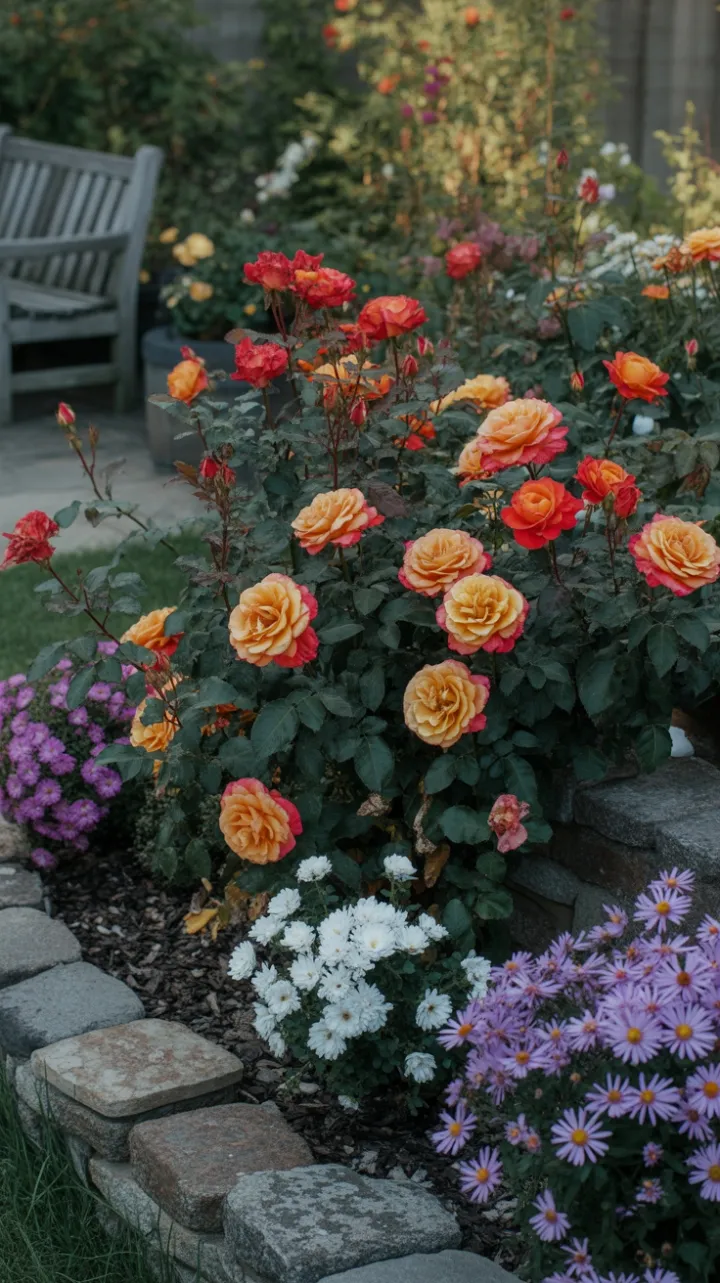 Late Afternoon Glow Over a Cascade of Autumn Roses