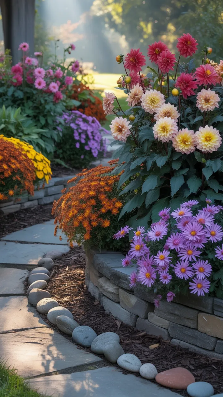 Autumn Cascade Along the Curved Stone Path