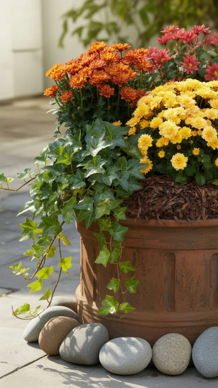 Sunlit Autumn Overflow in a Rustic Terracotta Planter