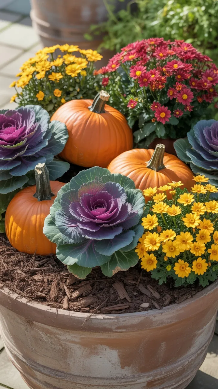Sunlit Fall Abundance in a Rustic Terracotta Planter