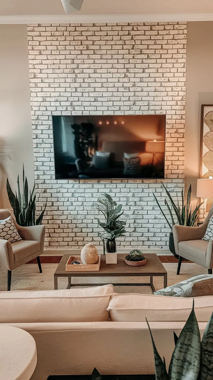 Transforming a basement into a haven: this living room tv wall, featuring an accent walls in living room design, is the heart of this family's home. The perfect blend of comfort and style for any basement living rooms.
