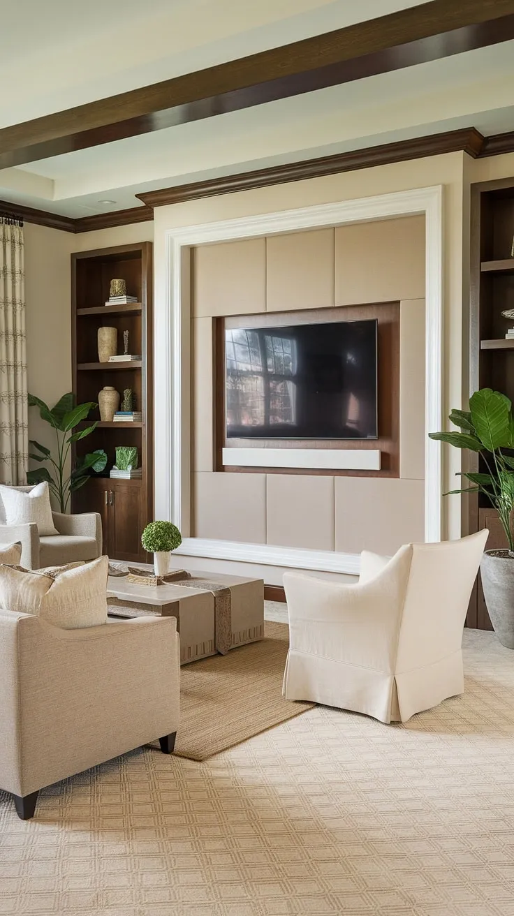 Relax and unwind in this inviting family room. The thoughtfully designed living room tv wall, a key element of this basement family room decor, elevates the space with its stylish living room wall designs and serves as a beautiful accent walls in living room feature. A perfect example of how to create a cozy basement living rooms retreat.