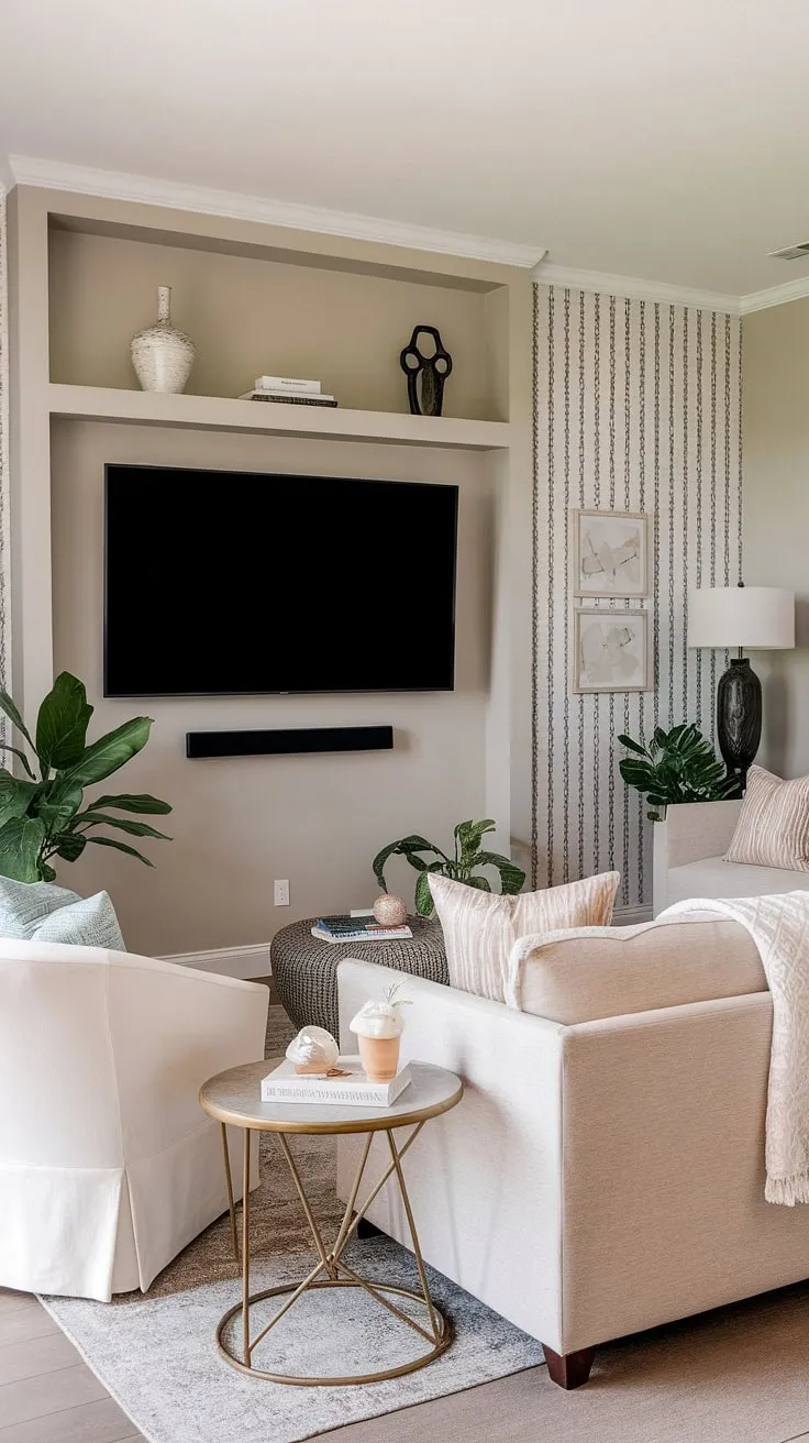 Transforming a basement living room into a cozy haven. This family room tv wall, complete with thoughtful living room wall designs, is the perfect focal point for movie nights and family gatherings.